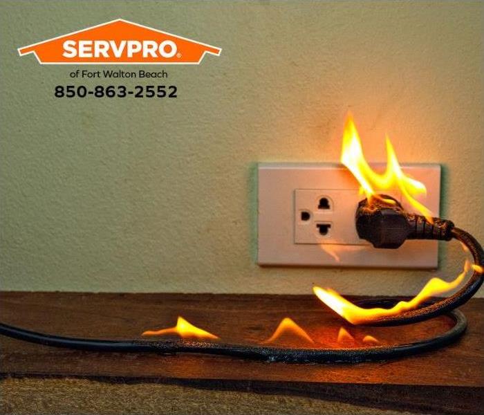 An electrical outlet has short-circuited, resulting in an electrical fire.